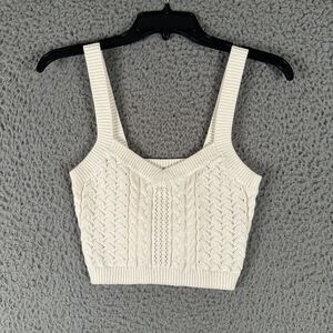 Intermix Knit Tank Top Womens‎ Size S Cream Cotton Blend V-Neck Cable Knit NWOT